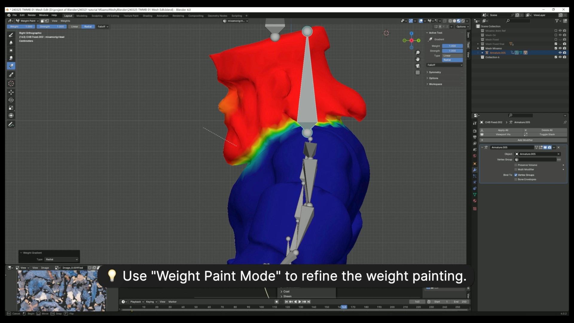 Refine the weight painting in Blender