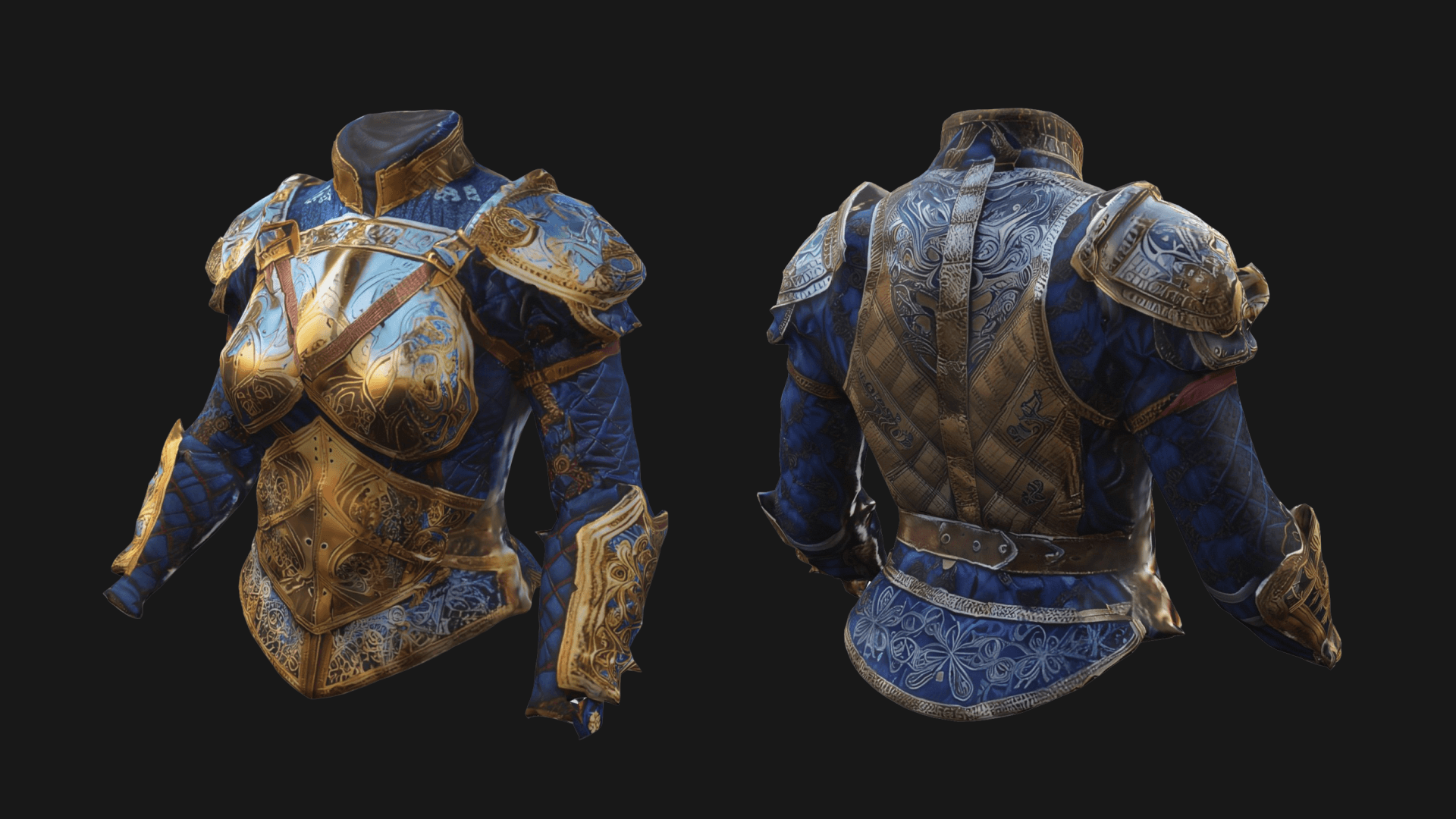 Prompt: royal armor set, gold, iron, highly detailed, medieval, knight armor, leather.