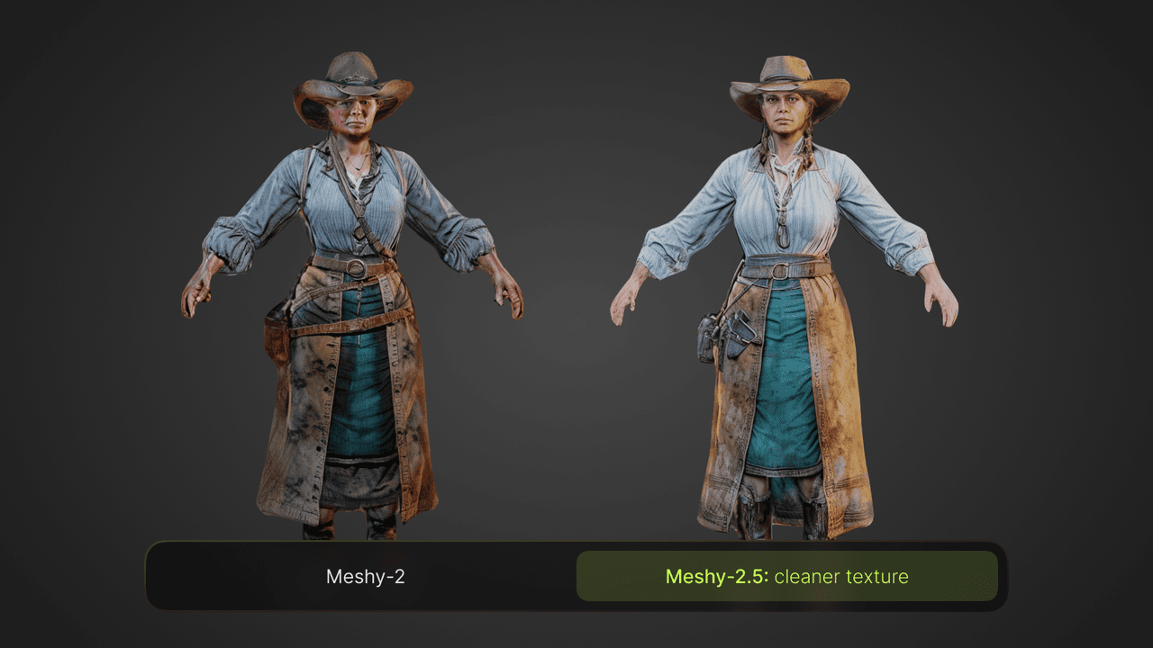 An image showing the improvements on Text to 3D mesh/texture improvements.