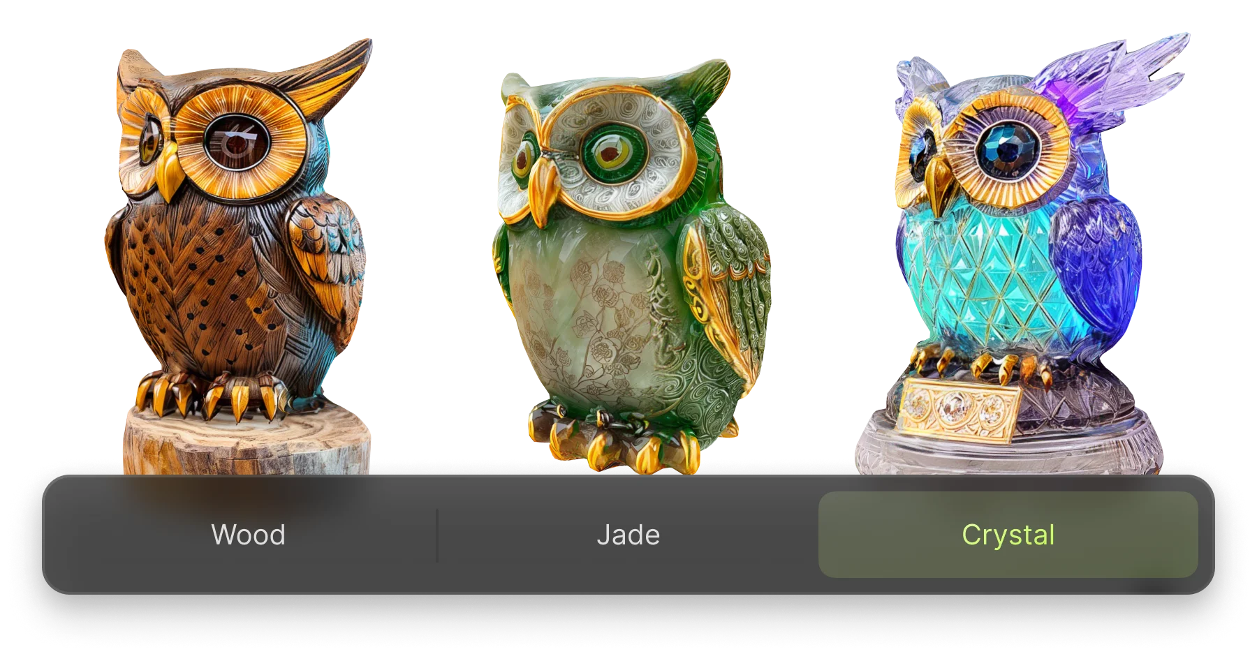 Base prompt: a small owl statue with a bow on its head