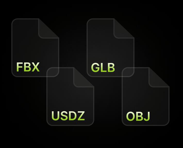 FBX, USDZ, GLB, OBJ